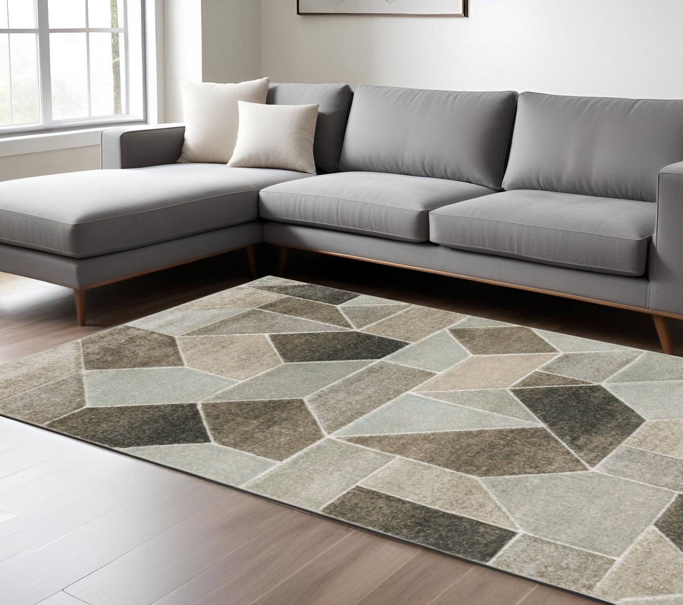 7' X 10' Gray and Ivory Geometric Power Loom Area Rug