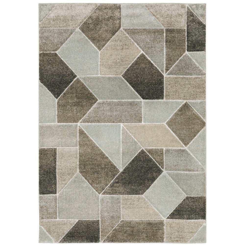 7' X 10' Gray And Ivory Geometric Area Rug