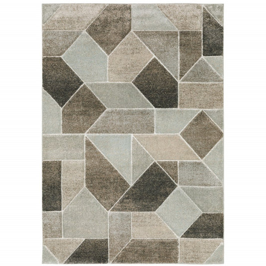 7' X 10' Gray And Ivory Geometric Area Rug