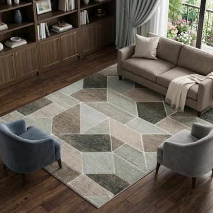 8' X 11' Gray And Ivory Geometric Area Rug