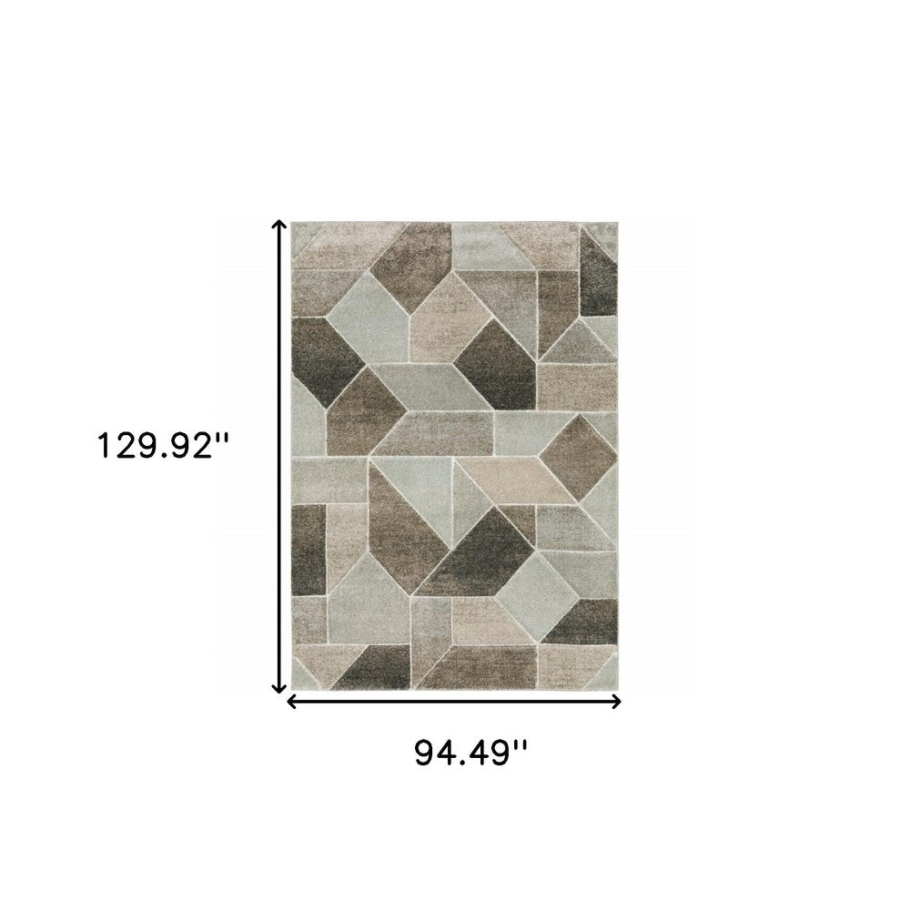 8' X 11' Gray And Ivory Geometric Area Rug