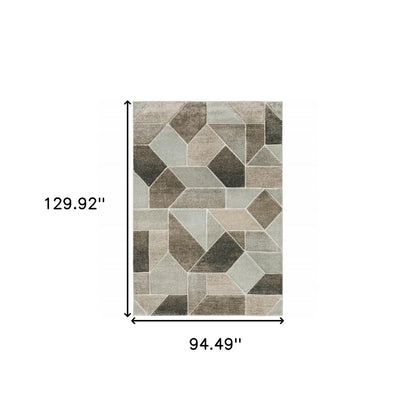 8' X 11' Gray And Ivory Geometric Area Rug