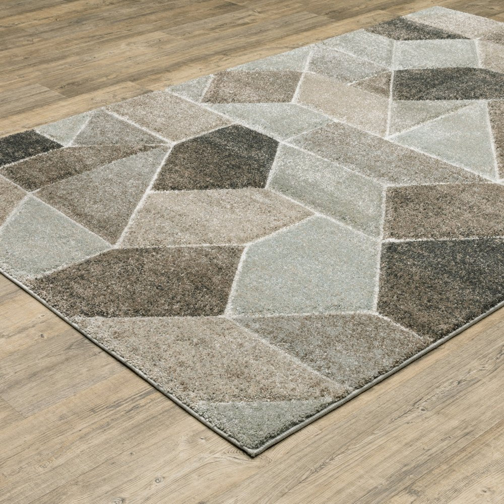 8' X 11' Gray And Ivory Geometric Area Rug
