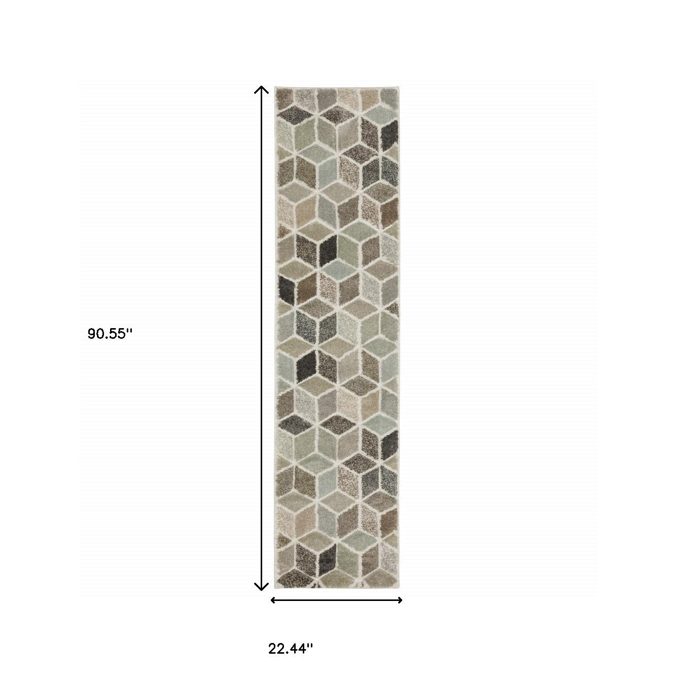 2' X 8' Beige Brown Grey Tan Sage And Pale Blue Geometric Power Loom Stain Resistant Runner Rug