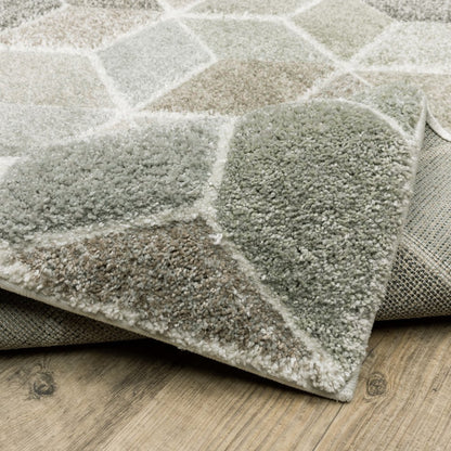 2' x 8' beige, brown, grey, tan, sage and pale blue geometric runner rug; power loom; stain resistant
