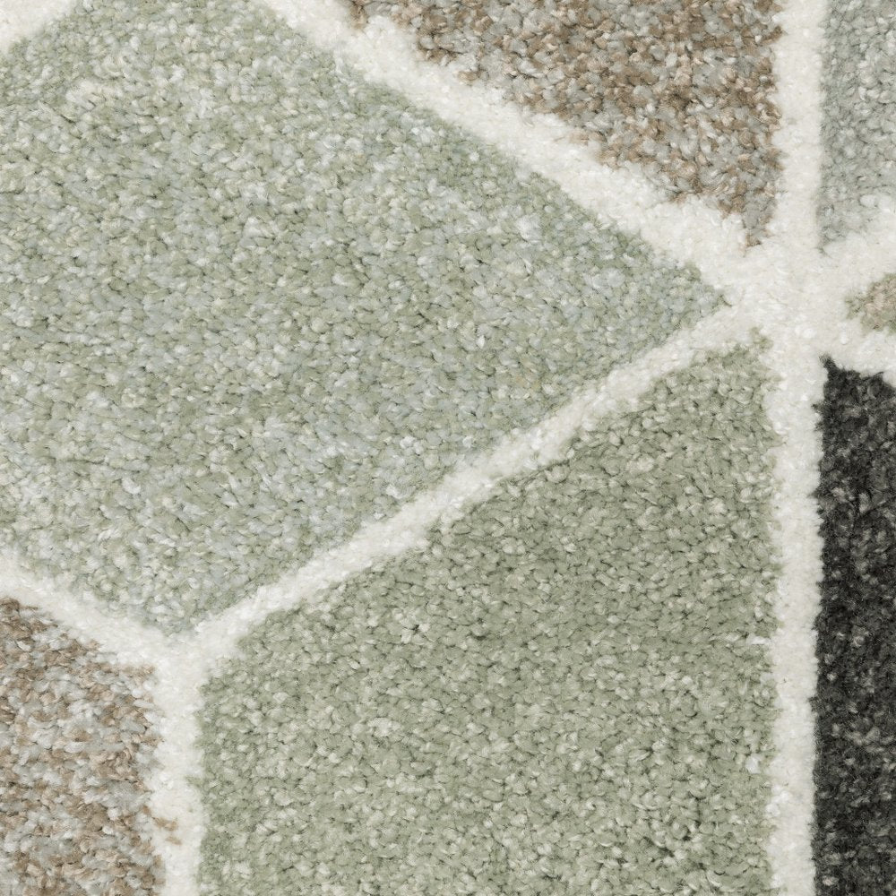 3' x 5' beige, brown, grey, tan, sage and pale blue geometric power loom stain-resistant area rug