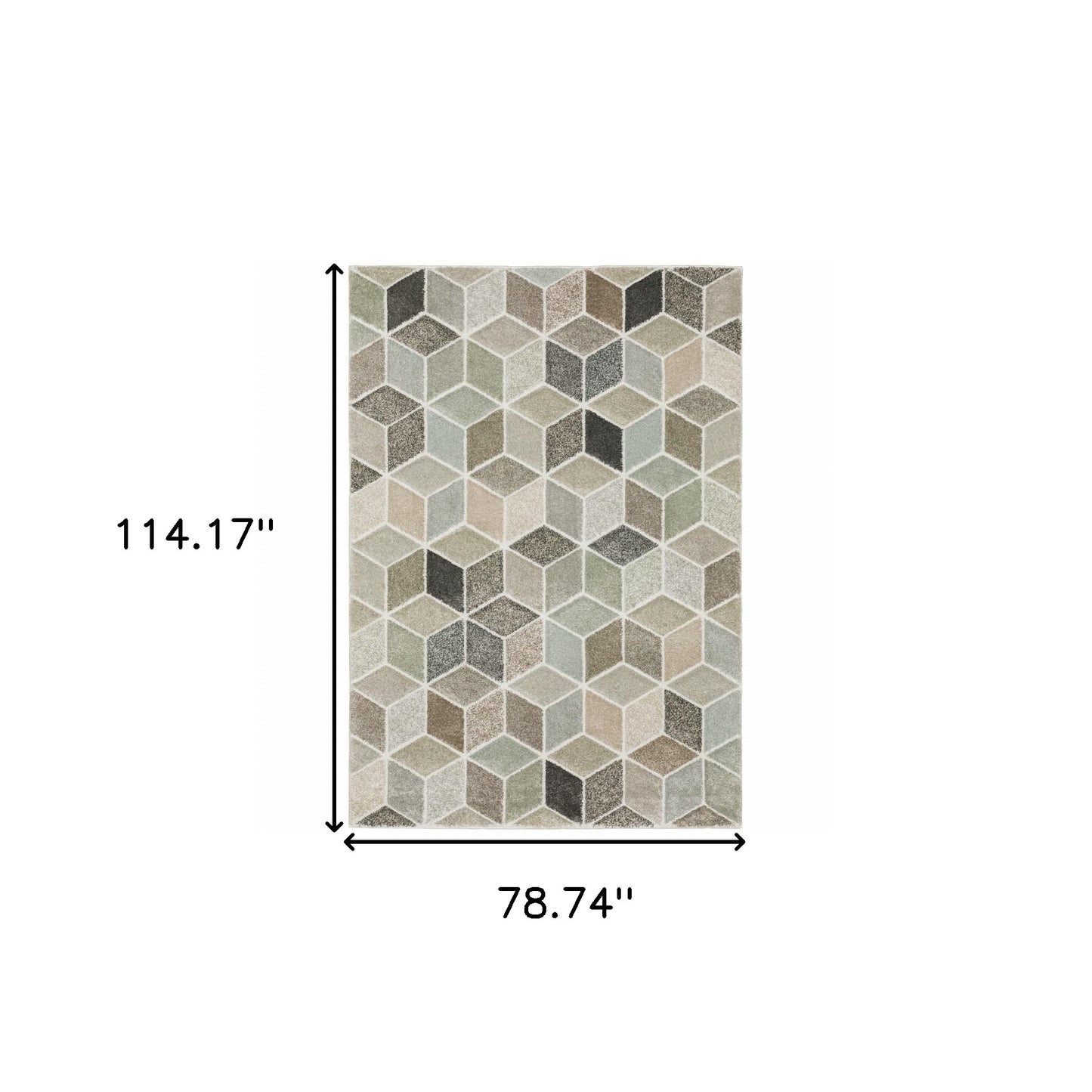 6' X 9' Beige Brown Grey Tan Sage And Pale Blue Geometric Power Loom Stain Resistant Area Rug