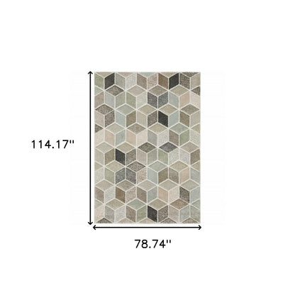 7' x 10' Ivory gray and charcoal geometric area rug.