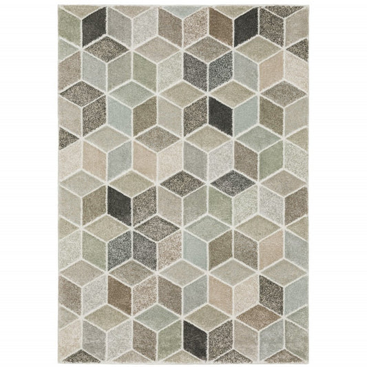 7' X 10' Ivory Gray And Charcoal Geometric Area Rug