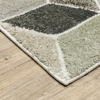 7' X 10' Ivory Gray And Charcoal Geometric Area Rug