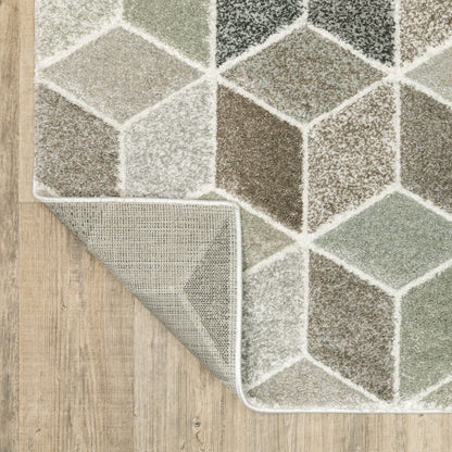 Ivory gray and charcoal geometric area rug, 7' x 10'.