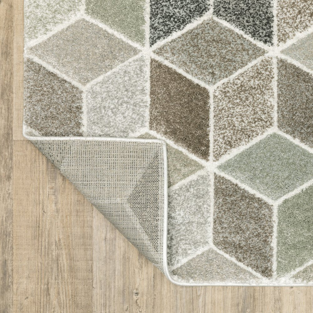 10' x 13' beige brown grey tan sage and pale blue geometric power loom stain resistant area rug
