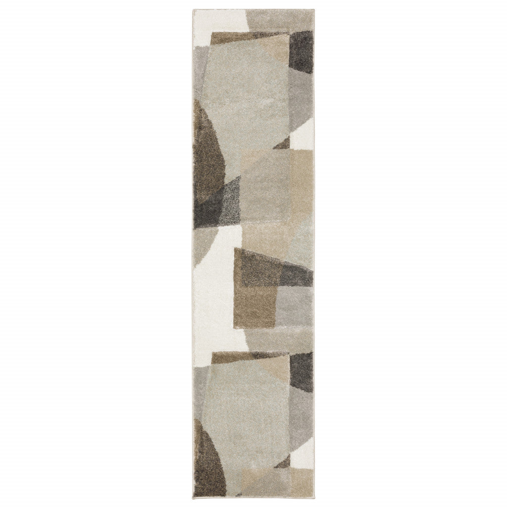 2' X 8' Brown And Ivory Geometric Power Loom Runner Rug