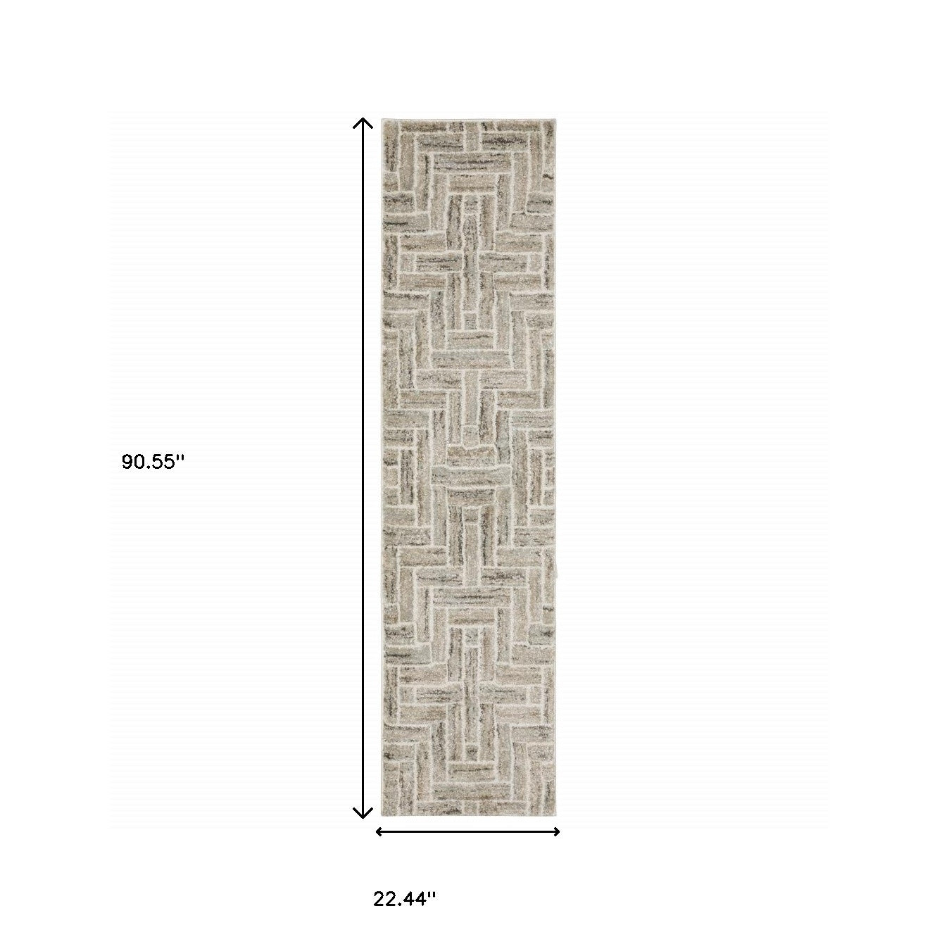 2' X 8' Beige And Ivory Geometric Power Loom Runner Rug