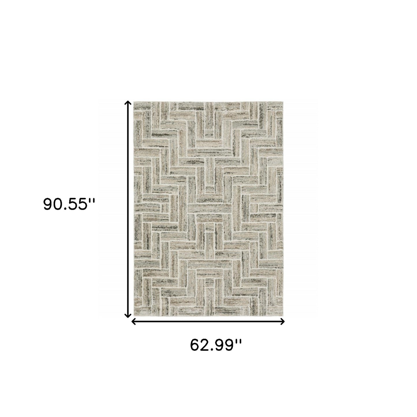 5' X 8' Ivory Beige Grey Brown Pale Blue And Charcoal Geometric Power Loom Stain Resistant Area Rug