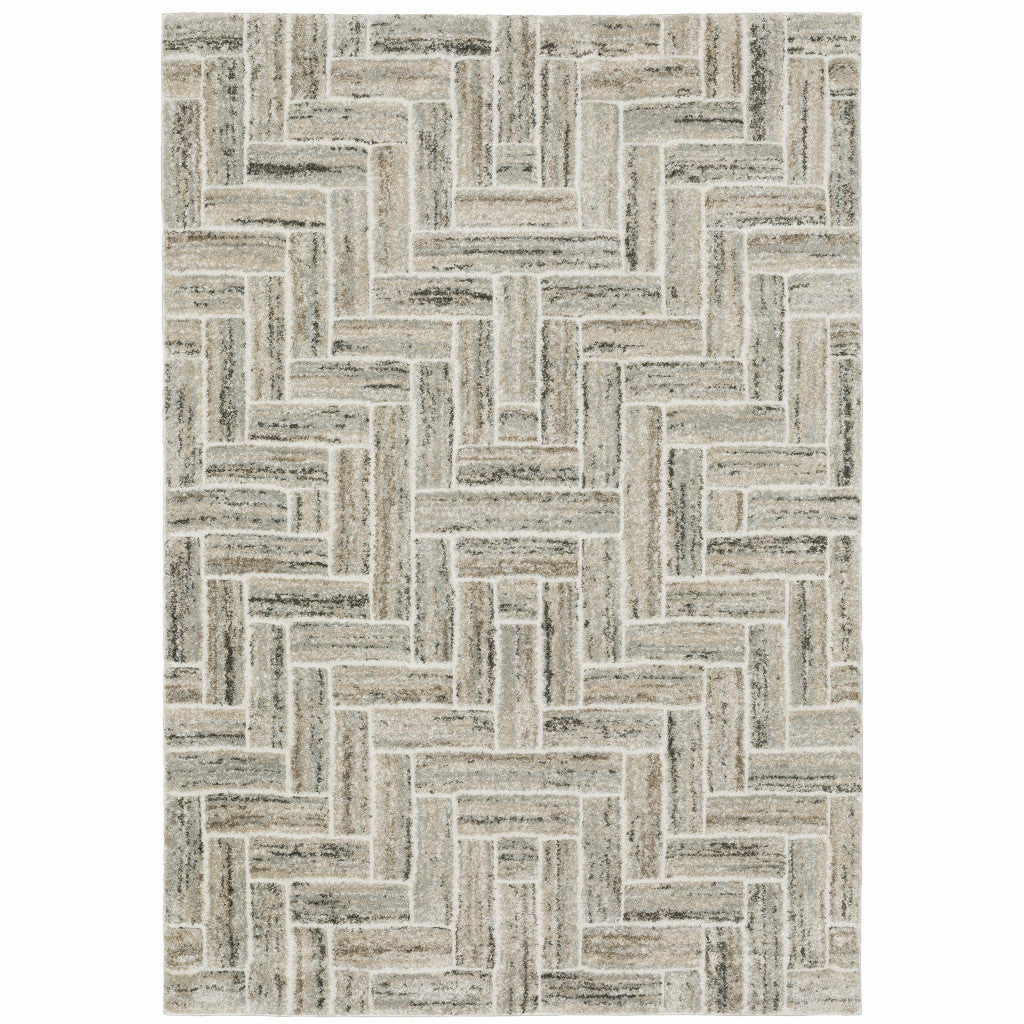 7' X 10' Beige and Ivory Geometric Power Loom Area Rug