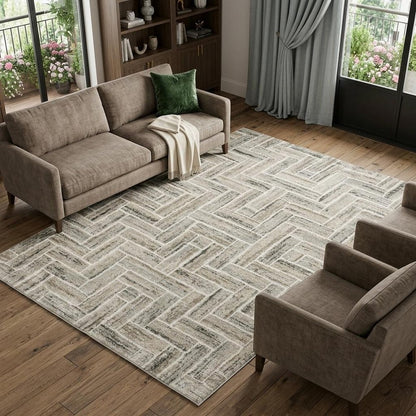 7' X 10' Ivory And Beige Geometric Area Rug