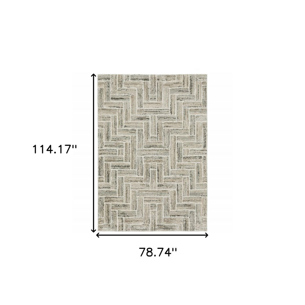 7' X 10' Ivory And Beige Geometric Area Rug