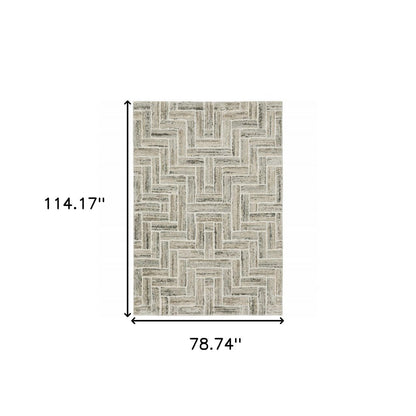 7' X 10' Ivory And Beige Geometric Area Rug