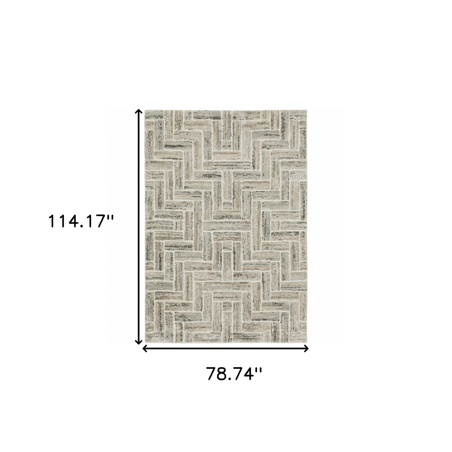 6' X 9' Ivory Beige Grey Brown Pale Blue And Charcoal Geometric Power Loom Stain Resistant Area Rug