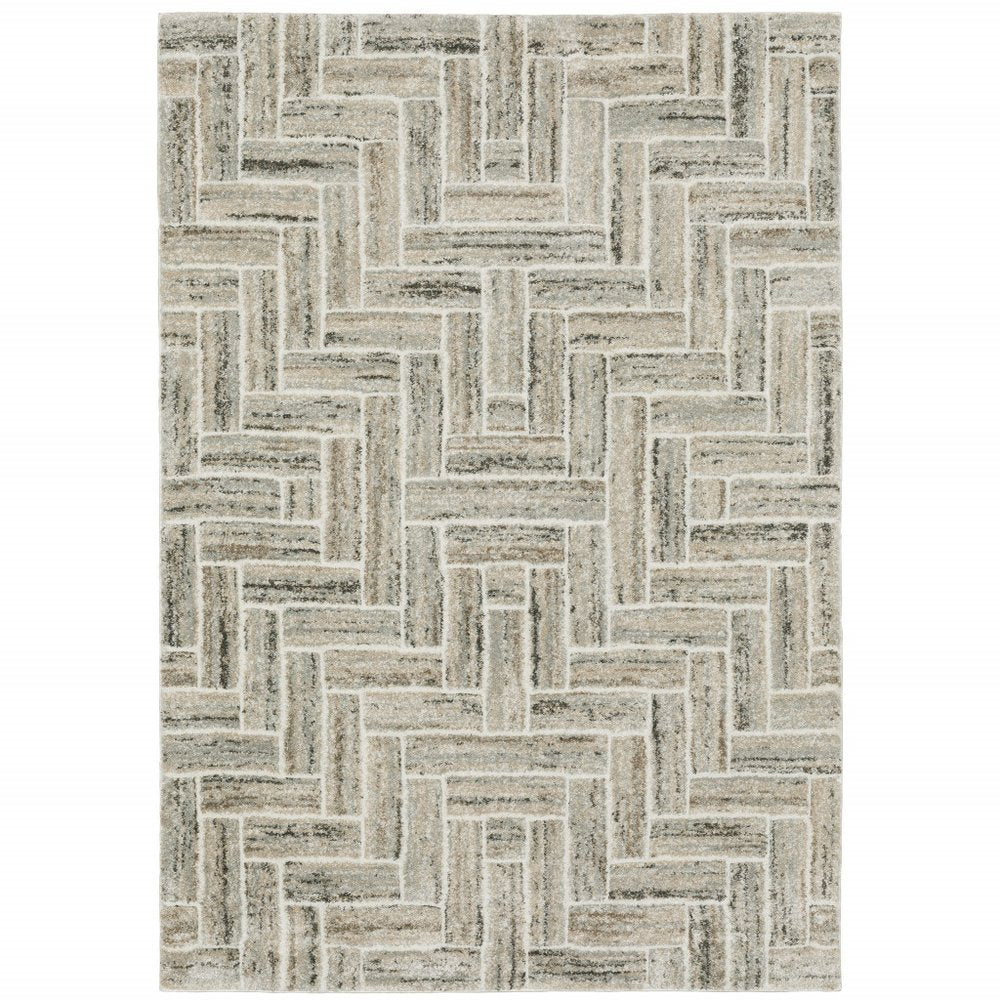 7' X 10' Ivory And Beige Geometric Area Rug
