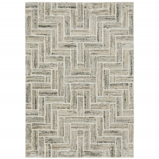 7' X 10' Ivory And Beige Geometric Area Rug