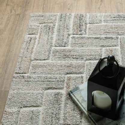 7' X 10' Ivory And Beige Geometric Area Rug