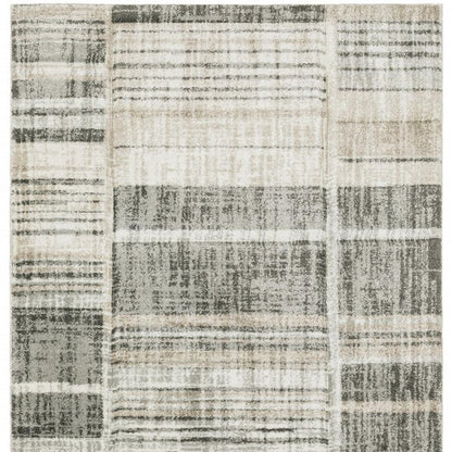 3' X 5' Grey Charcoal Ivory Tan Brown And Beige Geometric Power Loom Stain Resistant Area Rug