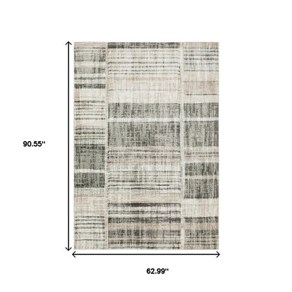 5' X 8' Grey Charcoal Ivory Tan Brown And Beige Geometric Power Loom Stain Resistant Area Rug