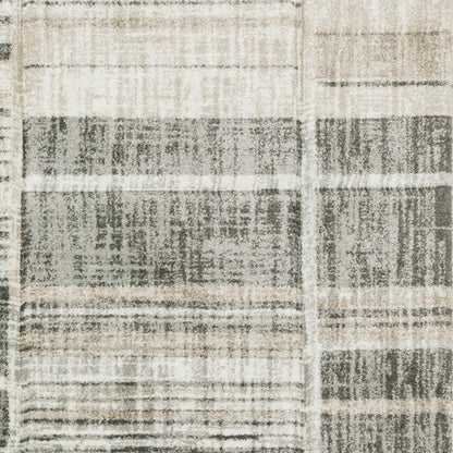 5' X 8' Grey Charcoal Ivory Tan Brown And Beige Geometric Power Loom Stain Resistant Area Rug