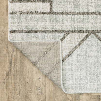 2' X 8' Grey Beige Sage Brown Tan Charcoal And Pale Blue Geometric Power Loom Stain Resistant Runner Rug