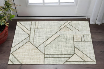 3' X 5' Gray And Ivory Geometric Power Loom Area Rug