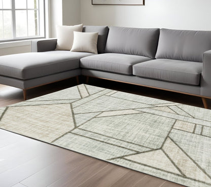 8' X 11' Gray And Ivory Geometric Power Loom Area Rug