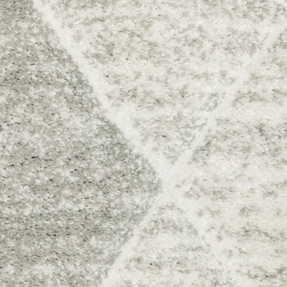 Grey and ivory geometric runner rug, 2' x 8', power-loomed, stain resistant.