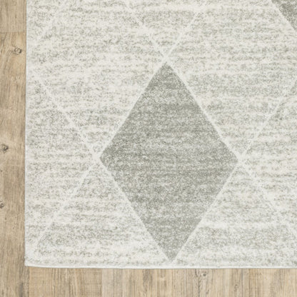 2' x 8' grey and ivory geometric power loom stain resistant runner rug