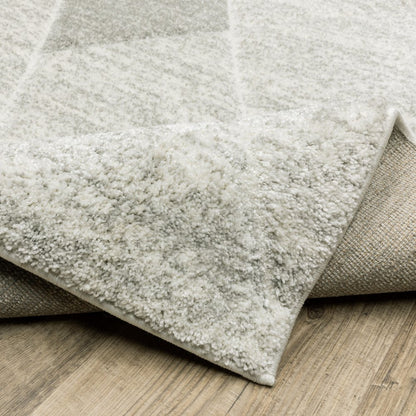 2' X 8' Grey And Ivory Geometric Power Loom Stain Resistant Runner Rug