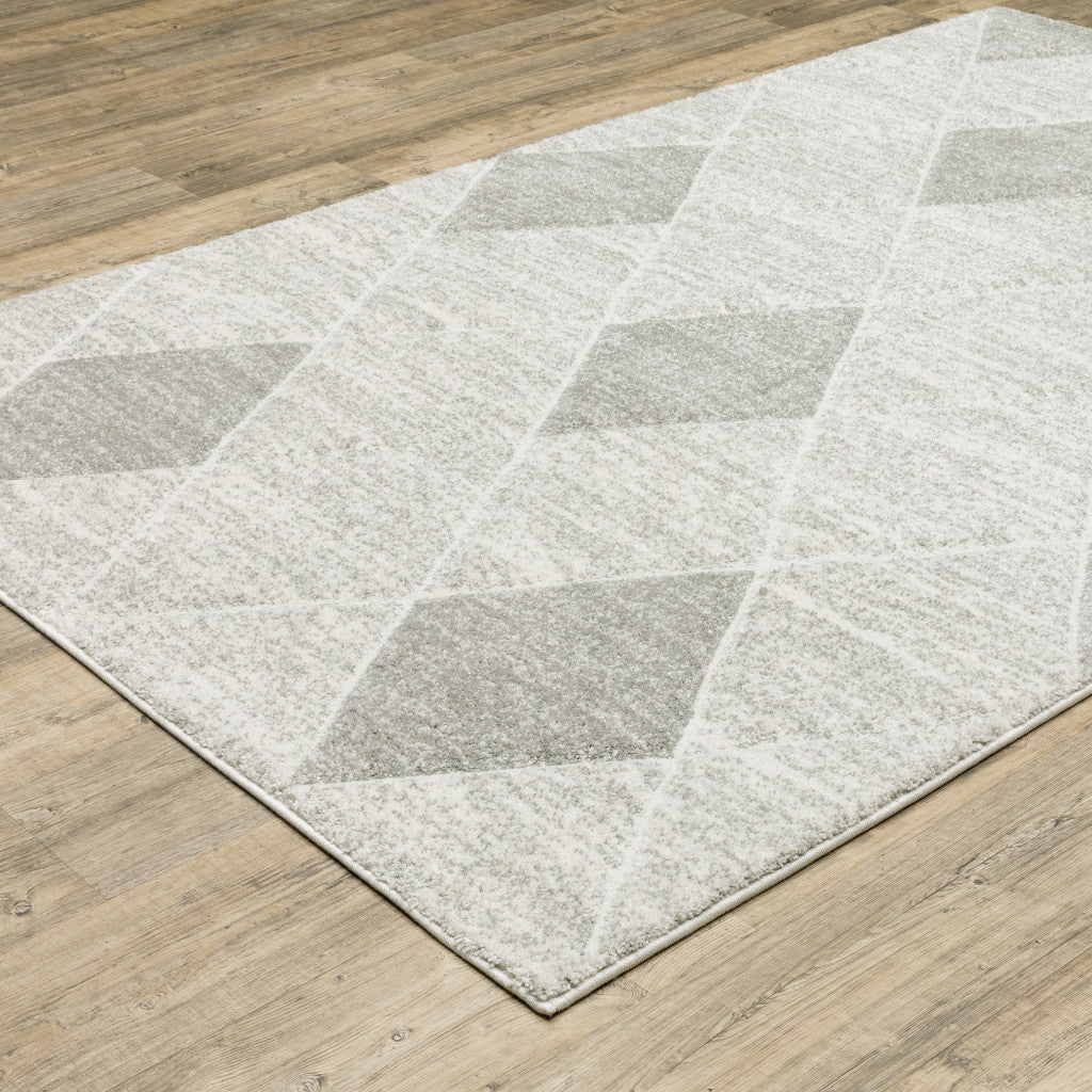 3' X 5' Grey And Ivory Geometric Power Loom Stain Resistant Area Rug