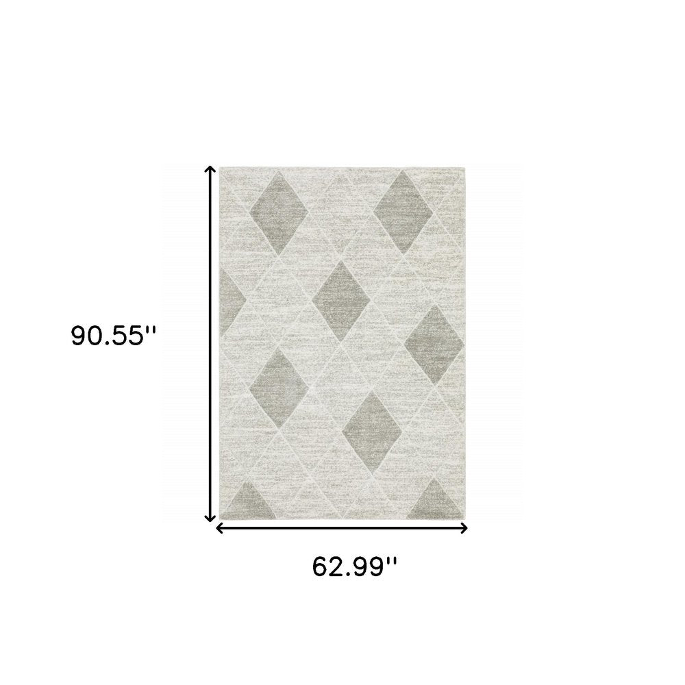 5' X 8' Grey And Ivory Geometric Power Loom Stain Resistant Area Rug