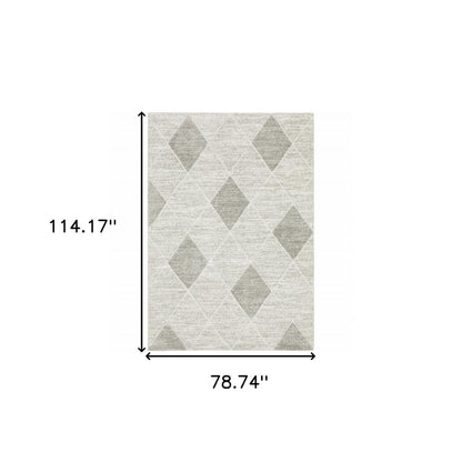 7' X 10' Gray And Ivory Geometric Area Rug