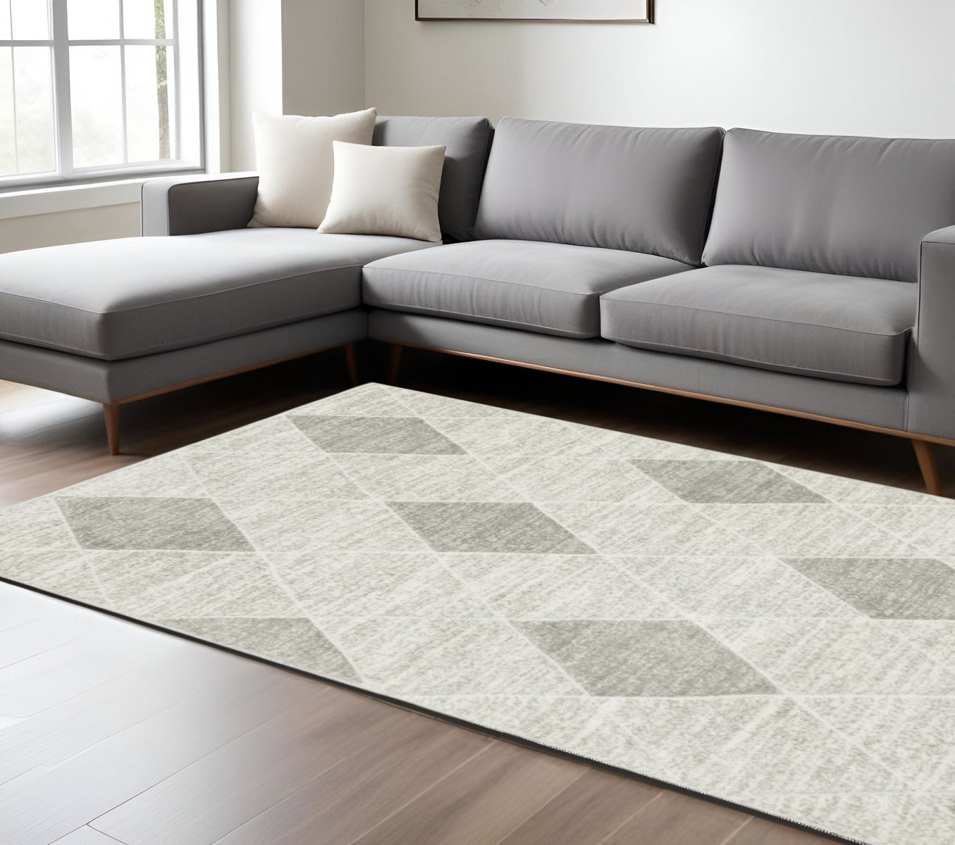 7' X 10' Gray and Ivory Geometric Power Loom Area Rug