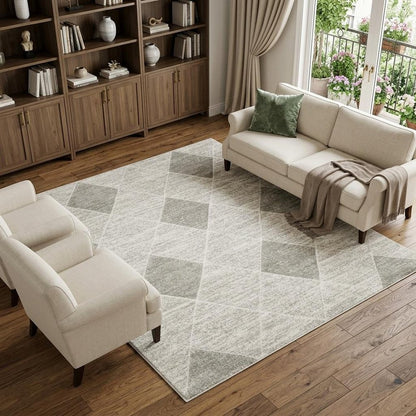 8' X 11' Gray And Ivory Geometric Area Rug