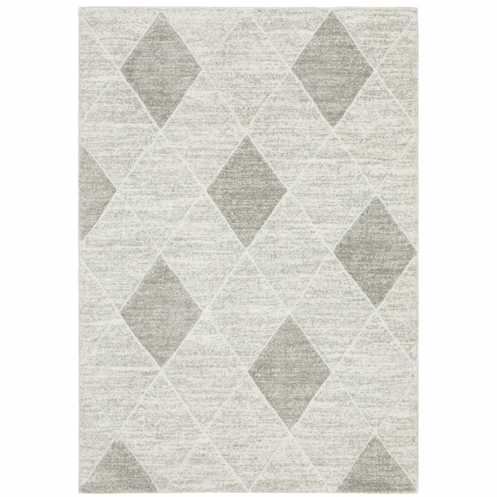 8' X 11' Gray And Ivory Geometric Area Rug