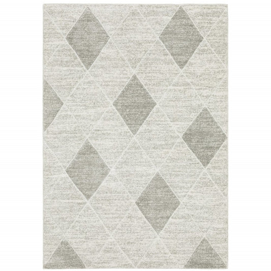 8' X 11' Gray And Ivory Geometric Area Rug