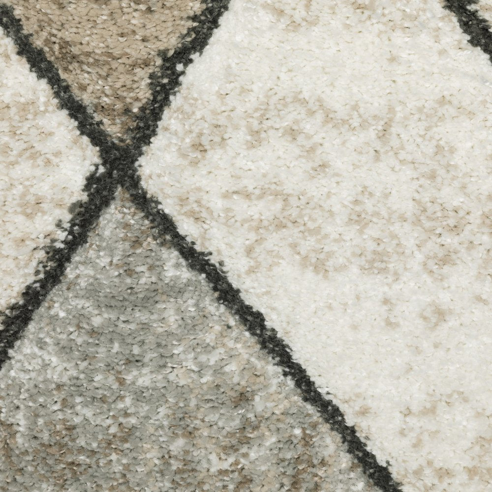 2' x 8' beige, grey, tan and brown geometric power loom stain-resistant runner rug