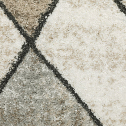2' x 8' beige, grey, tan and brown geometric power loom stain-resistant runner rug