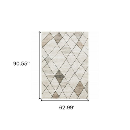 5' X 8' Beige Grey Tan And Brown Geometric Power Loom Stain Resistant Area Rug
