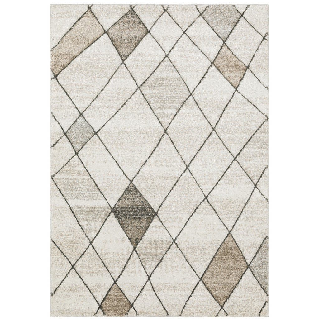 6' X 9' Beige Grey Tan And Brown Geometric Power Loom Stain Resistant Area Rug