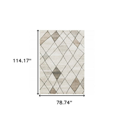 7' X 10' Beige And Gray Geometric Area Rug