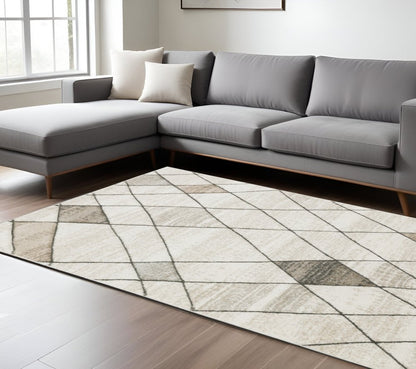 7' X 10' Beige And Gray Geometric Area Rug