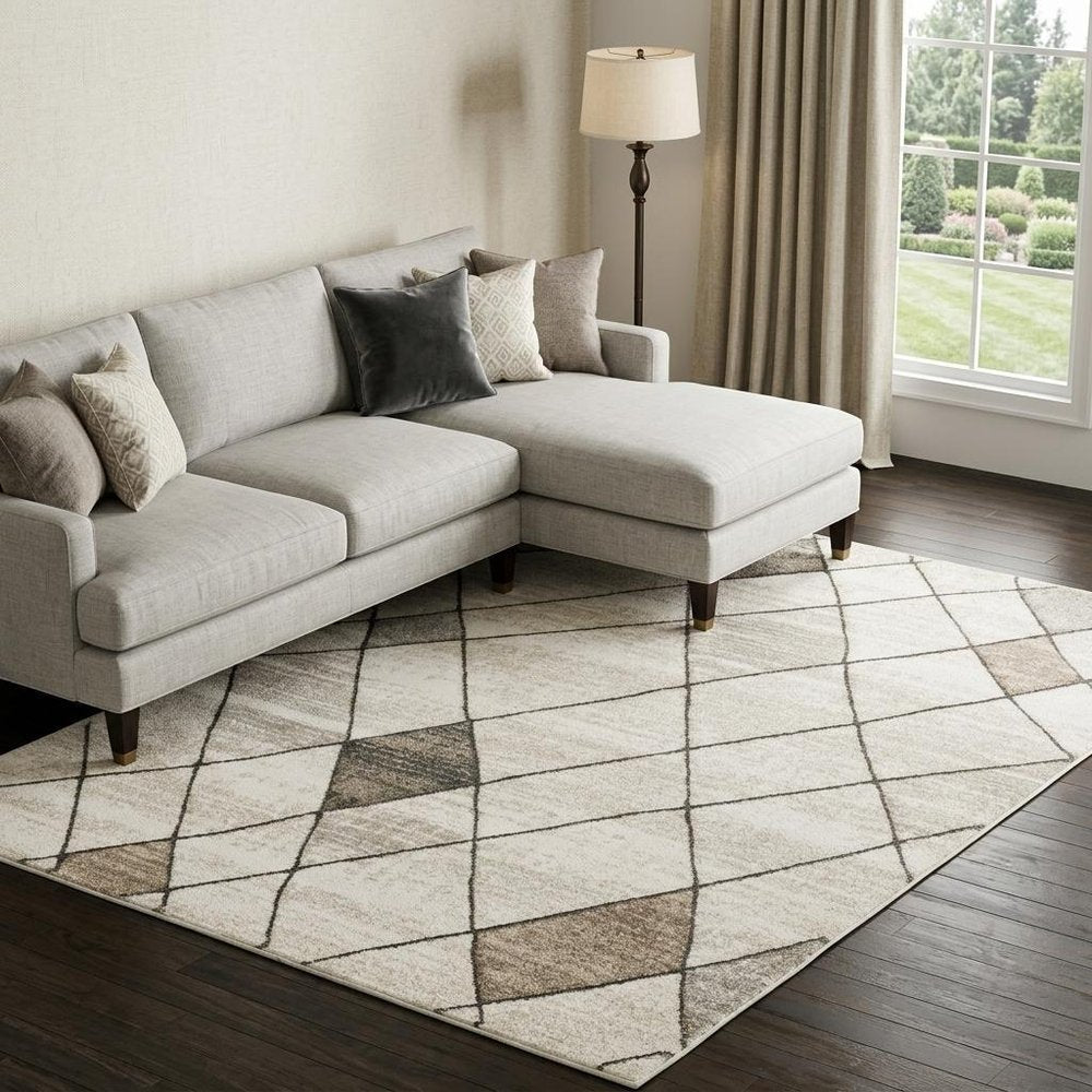 8' X 11' Beige And Gray Geometric Area Rug